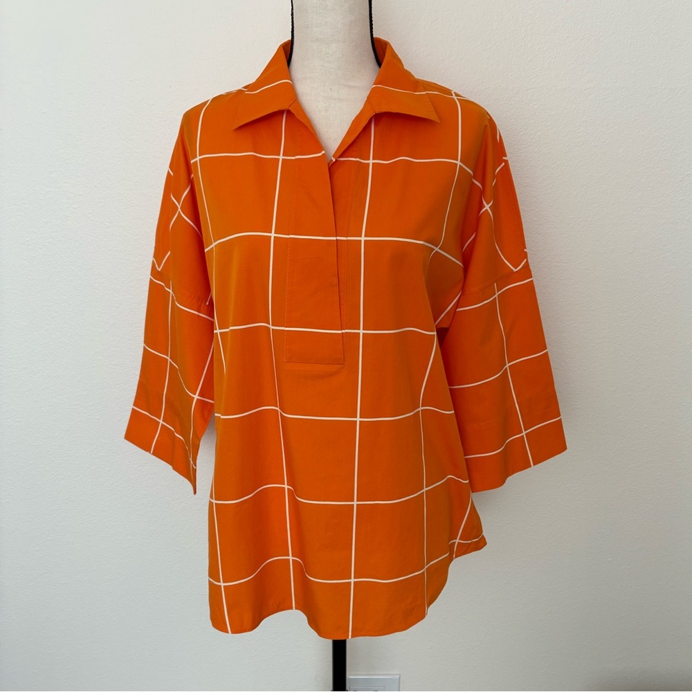 Akris Punto Orange Windowpane Print Tunic Top